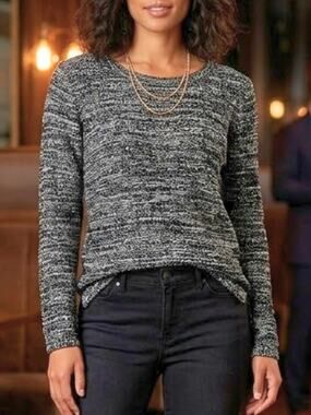RAFAELLA Petite Black Gray Sequin Sweater XS | High Low Sparkle Knit